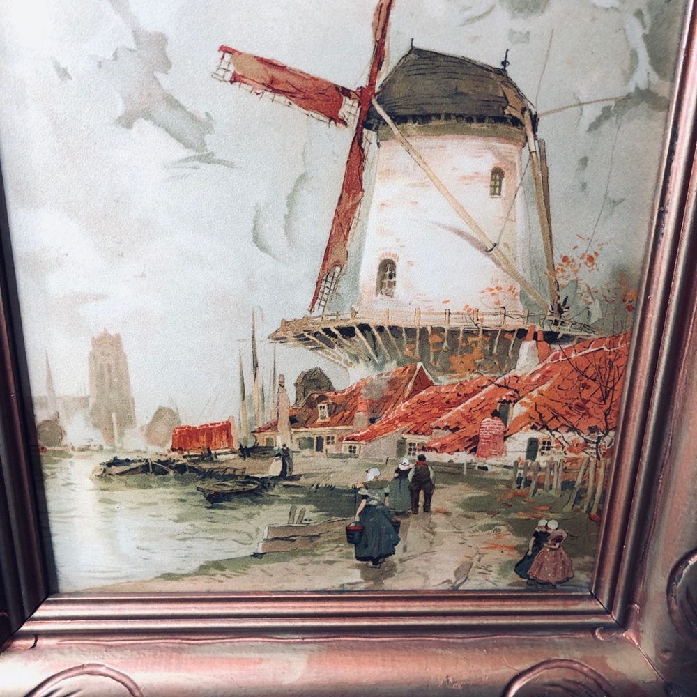Framed Windmill Painting with Brown Vintage Frame - Picture 12 of 14